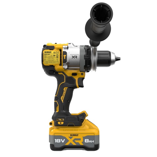 DEWALT 18V cordless drill with side handle, yellow and black, model DCD1007WW1T.