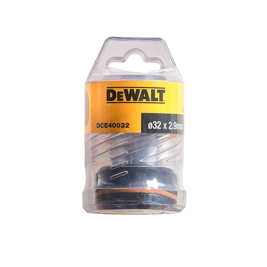 DEWALT DCE40032 accessory in clear packaging, labeled Ø32 x 2.9mm, for photography category.