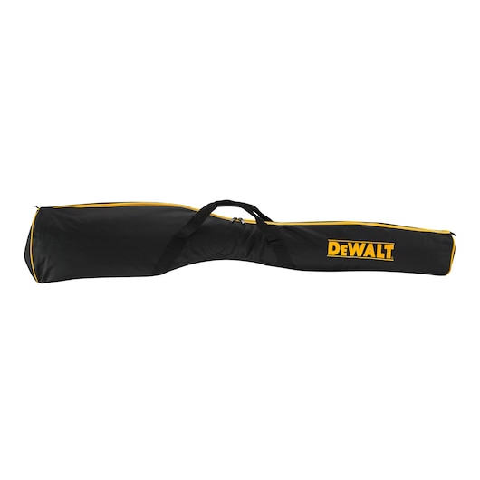 Black DEWALT carrying case with yellow logo and zipper, designed for storing and transporting tools or equipment.