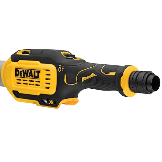 DEWALT DCE800T2 cordless drywall sander in yellow and black, brushless 18V XR model, close-up view.