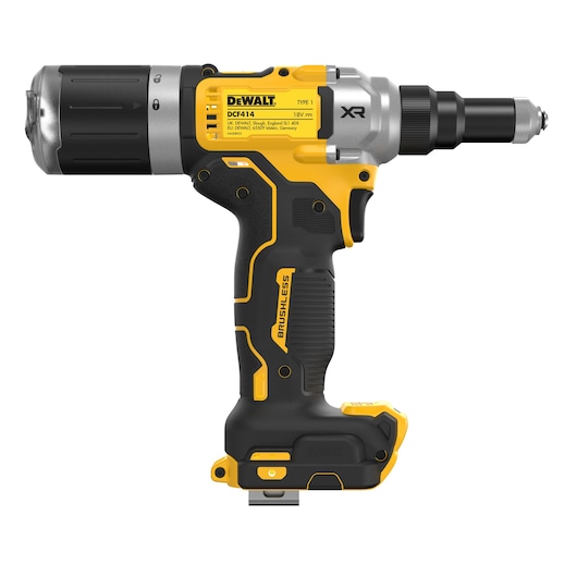 DEWALT DCF414NT cordless screw gun, yellow and black, brushless, for professional fastening applications.