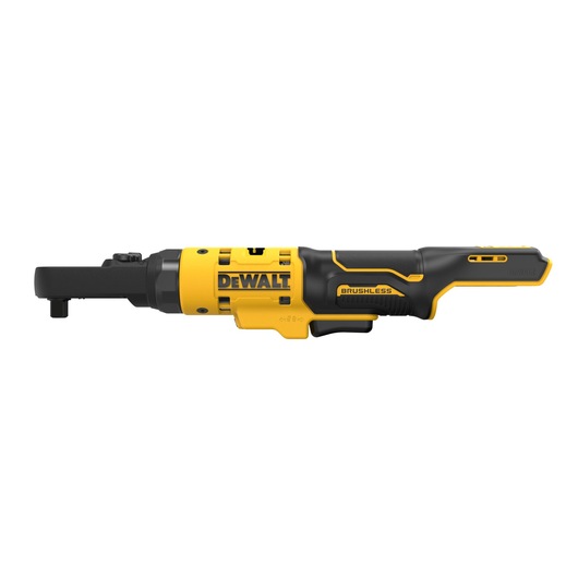 DEWALT DCF500N brushless cordless ratchet tool in yellow and black, shown from the side.