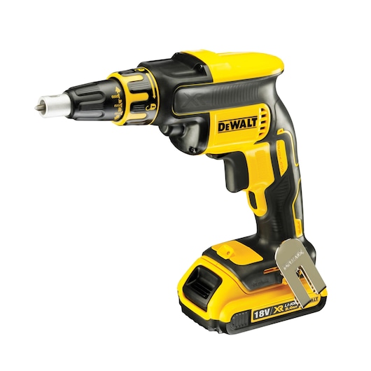 DEWALT DCF620D2 18V cordless screwdriver with yellow and black design, shown at an angle.
