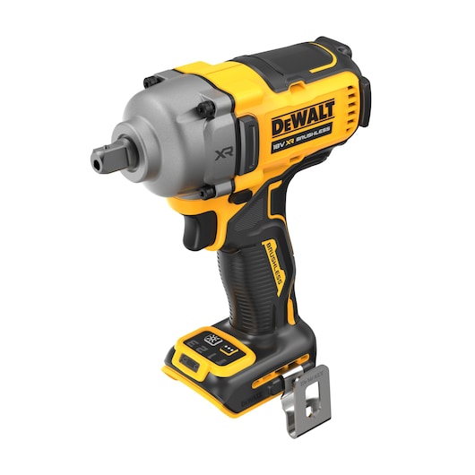 DEWALT power tool, Photography category, SKUs DCF892N, DCZ407P1T1-XE. Yellow and black cordless impact wrench.