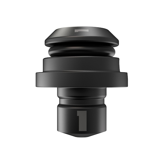 Black DEWALT DCFA4032 photographic accessory with the number 1 shown, isolated on a white background.