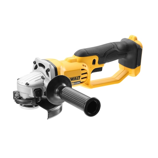 DEWALT angle grinder. SKUs: DCG412N-XE, DCG412N, DCZ801P3-XE. Photography category. Yellow, ergonomic handle.