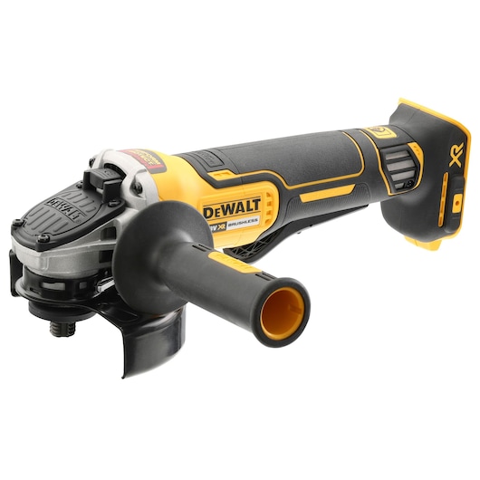 Cordless DEWALT angle grinder with brushless motor and ergonomic grip, model DCG413N.