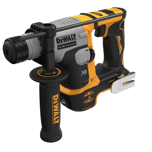 DEWALT DCH172N 18V XR Brushless rotary hammer drill, featuring a side handle and black and yellow design, shown without battery.