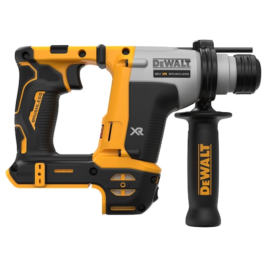 DEWALT DCH172N cordless rotary hammer drill, 18V XR Brushless, shown in a side view. The tool features a yellow and black design with a side handle and anti-vibration grip.