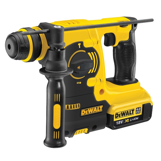 DEWALT rotary hammer, SKUs DCH253M2 and DCH253M2-QW, yellow/black, 18V XR Li-Ion, product photo.