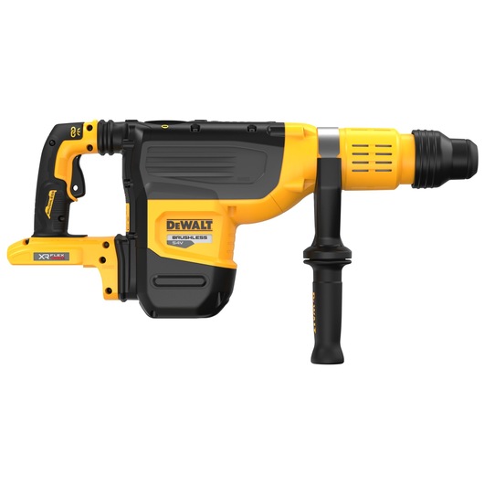 A DEWALT cordless brushless rotary hammer drill, model DCH775N, featuring a yellow and black design with an auxiliary handle.