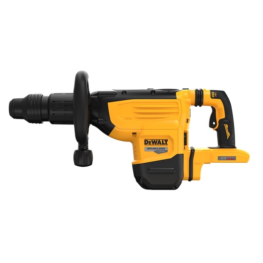 A DEWALT DCH892N cordless brushless rotary hammer drill, featuring a yellow and black design, side handle, and compact construction, shown against a white background.