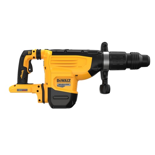 A DEWALT brushless hammer drill, model DCH892N, with yellow and black casing, side handle, and XR FLEXVOLT 18V branding.