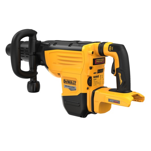 DEWALT DCH892N brushless rotary hammer drill with a yellow and black body, featuring a side handle and XR FLEXVOLT branding, shown without a battery.