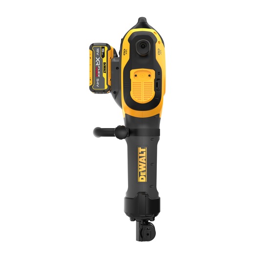 A DEWALT DCH966Z2 cordless power tool, shown in a close-up view. The tool is yellow and black with a handle and a DEWALT-branded battery attached. It is displayed vertically against a white background.
