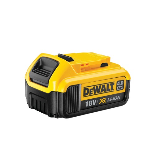 DEWALT 18V XR Li-Ion 4.0Ah battery, yellow and black, for power tools.