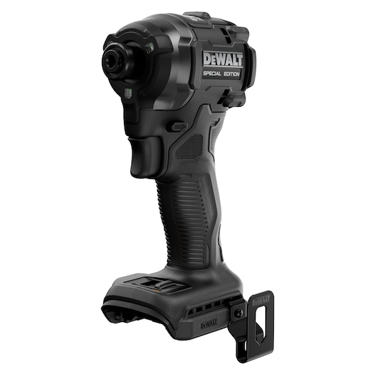 Black DEWALT Special Edition cordless impact driver tool shown upright without battery.