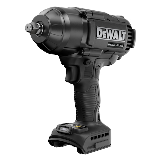 Cordless DEWALT impact wrench, black, special edition with ergonomic grip, shown without battery.