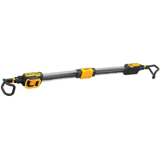 DEWALT DCL045 adjustable LED work light bar with hooks, designed for versatile illumination on job sites.