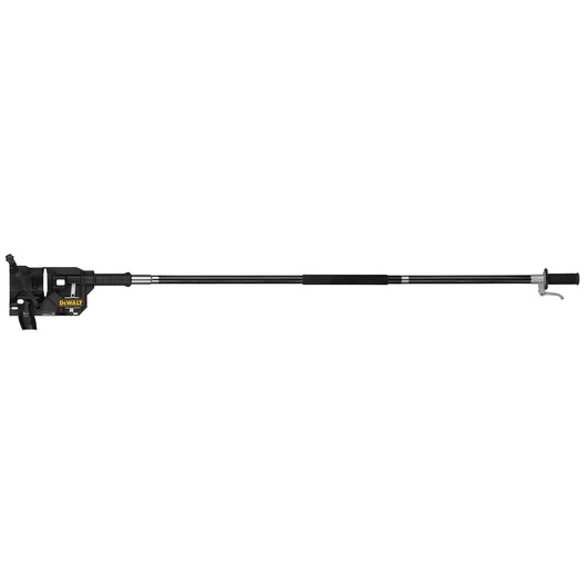 A DEWALT long, black pole attachment tool with a handle grip on the left and a padded section in the middle, designed for use with compatible DEWALT equipment.