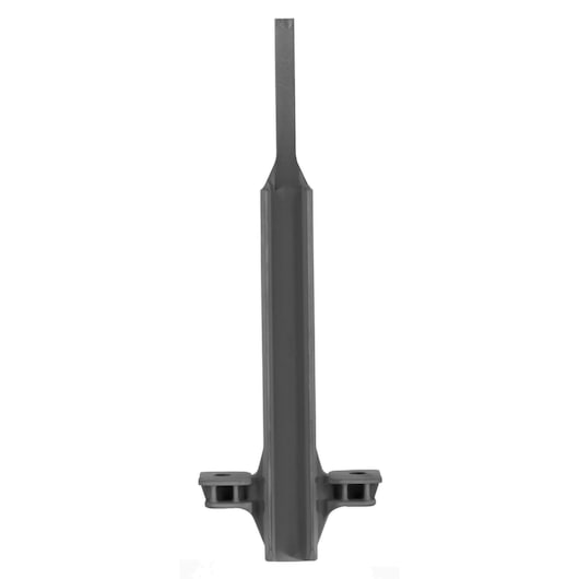 A DEWALT metal accessory, shown upright, featuring a flat blade and two mounting holes on either side near the base. The item appears to be a specialized tool component.