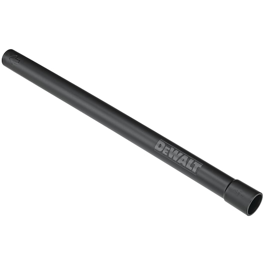 A black cylindrical extension tube with the DEWALT logo, designed as a vacuum accessory, shown on a white background.