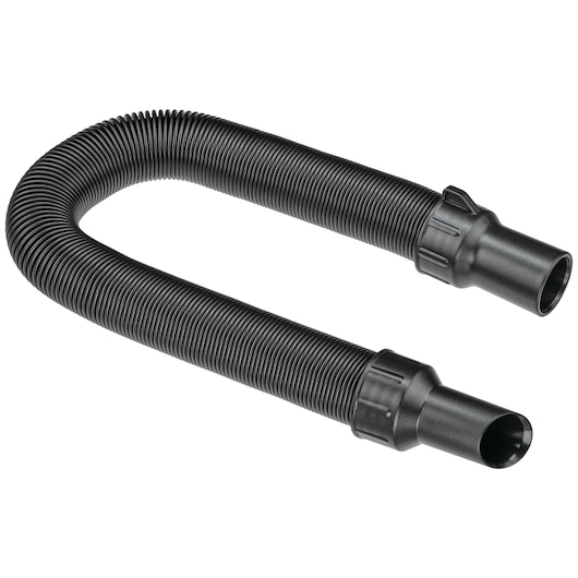 A flexible black vacuum hose accessory with ridged surface and two connector ends, suitable for use with DEWALT equipment.