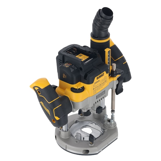 A DEWALT DCW620NT photography category power tool, featuring a yellow and black design, ergonomically shaped handles, and a dust extraction port, positioned on a white background.