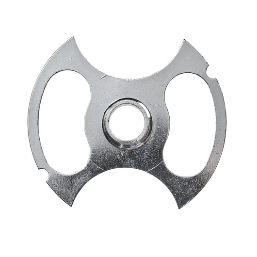 Silver metal DEWALT photographic accessory with a circular center and two oval cutouts.