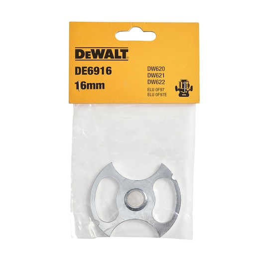 DEWALT DE6916 16mm metal router part in packaging for DW620, DW621, DW622 woodworking tools.