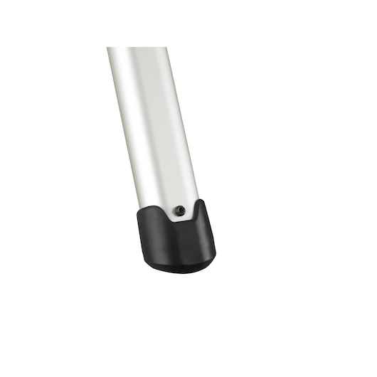 Close-up of the lower end of a metallic rod with a black rubber cap.