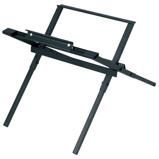 A DEWALT DE7450 folding metal stand for supporting power tools, primarily designed for use with table saws. The stand is black, has four angled legs, and features a frame with metal supports.