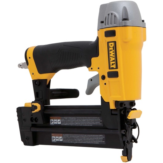 DEWALT nailer tool, models DPSSX38 and DPSSX38-XJ, yellow and black, for construction or carpentry.