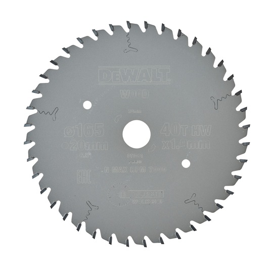 DEWALT DT1091 circular saw blade for wood, 165mm diameter, 40 teeth, suitable for woodworking.