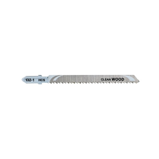 DEWALT DT2053 jigsaw blade for clean wood cuts. Metal blade with sharp teeth and product markings.