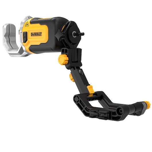 DEWALT DT20560, a black and yellow adjustable photography mount accessory with a clamp and articulated joints, shown against a white background.