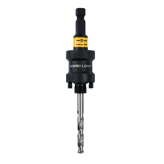 DEWALT Rapid Load drill bit adapter with metal twist bit, black and yellow, used for quick bit changes.