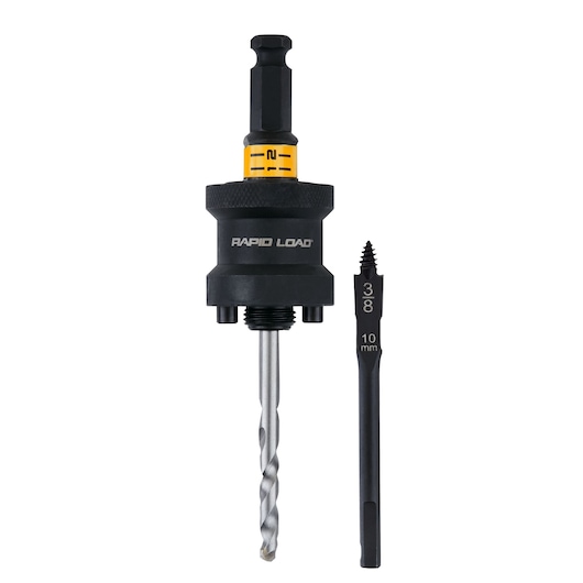 DEWALT Rapid Load drill accessory set with a drill bit and screw extractor, shown against a white background.