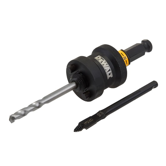 DEWALT drill bit and accessory with hex shank, suitable for woodworking and hole cutting tasks.