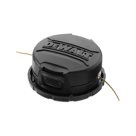 DEWALT black replacement trimmer head with line, shown against a white background.
