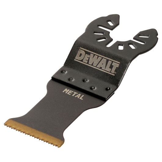 DEWALT DT20707 oscillating tool blade for metal cutting, black with gold teeth.