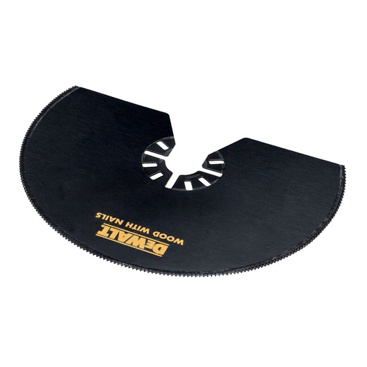 DEWALT DT20708 semicircular saw blade for wood with nails, designed for use with oscillating multi-tools.