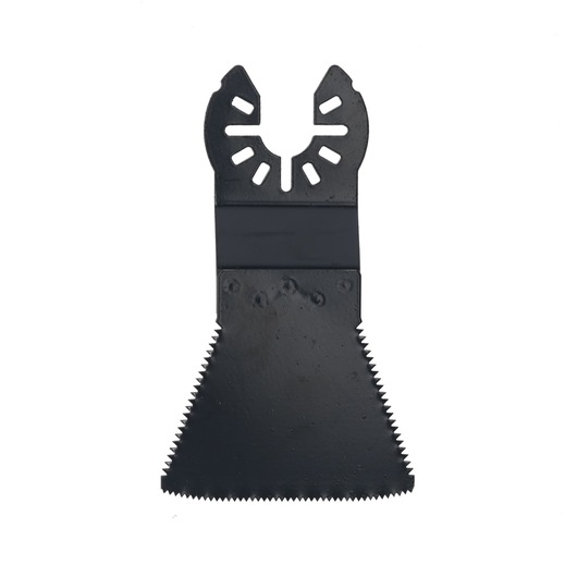 A DEWALT oscillating multitool blade attachment with a wide, triangular blade and serrated edges, designed for cutting and scraping applications.