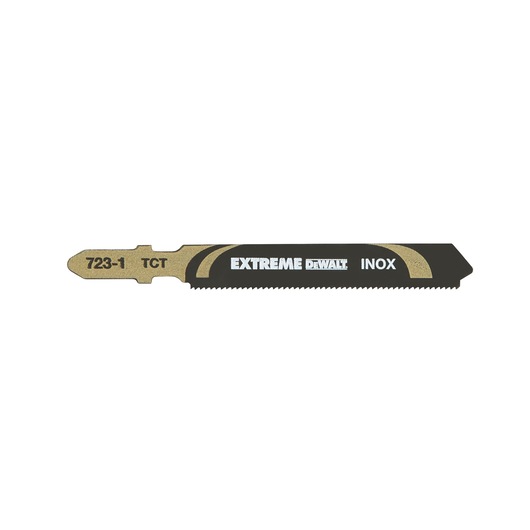 DEWALT DT2101 Extreme INOX jigsaw blade for cutting metal, shown isolated on a white background.