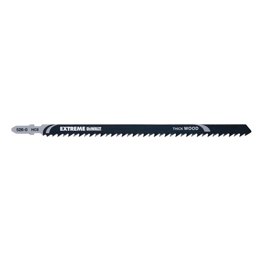DEWALT DT2167 jigsaw blade for thick wood, black with sharp teeth, labeled Extreme and HCS.