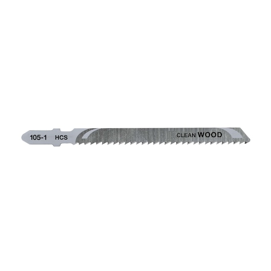 DEWALT DT2294 jigsaw blade for clean wood cutting, silver with sharp teeth.