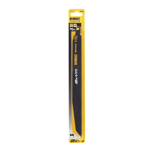 DEWALT DT2314L Extreme reciprocating saw blade for wood, 305mm, in yellow and black retail packaging.