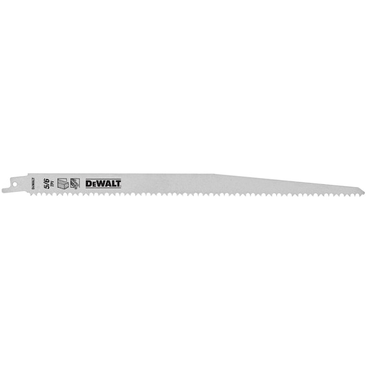 DEWALT DT2432 reciprocating saw blade with sharp teeth, used for cutting wood and metal materials.