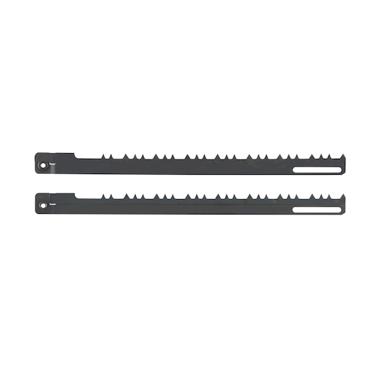 Two DEWALT DT2960 reciprocating saw blades with sharp teeth for cutting, shown side by side on a white background.