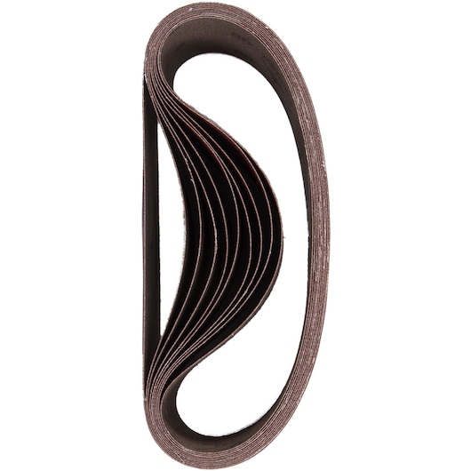 Stack of DEWALT DT3307 sanding belts arranged in a loop, used for power sanders.